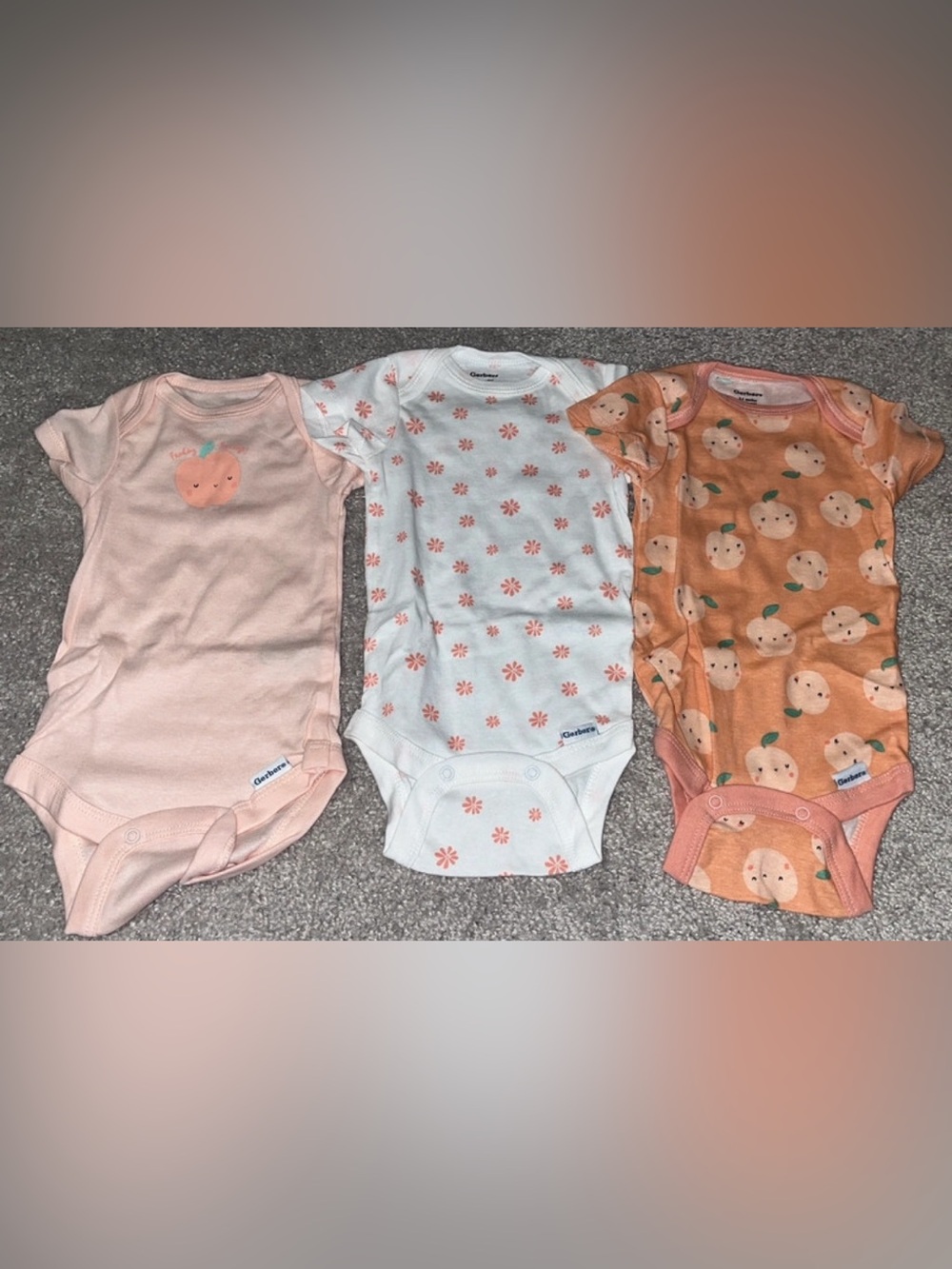 Gerber Peach, White & Coral Floral Baby One-Piece Trio